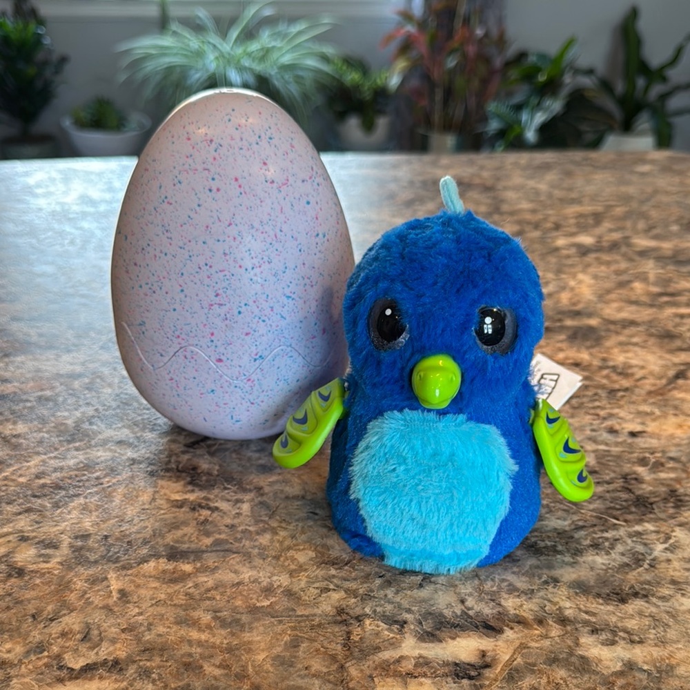 Plush Blue Hatchling Toy with Bright Turquoise Belly and Lime Accents